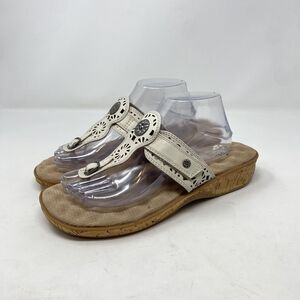 SoftWalk Sandals Womens Size 12 White Leather Thong Wedge Comfort S1600-1116